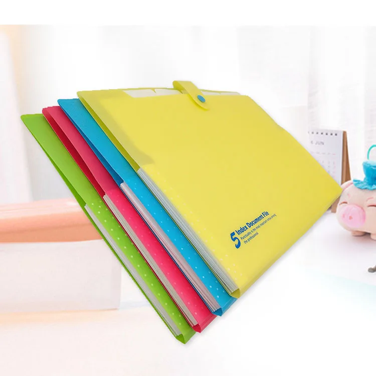 POLY PP Plastic Expanding Folders 13 Pockets Accordion With Handle And Cloth Edge File Bag