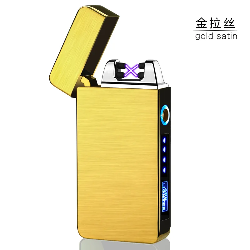Windproof power display usb charging dual arc electronic lighter with opp/gift box
