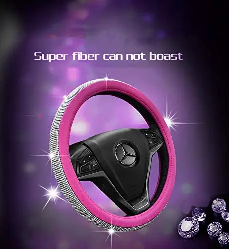 
car accessories universal Pink lovely girly rhinestones leather steering wheel cover 
