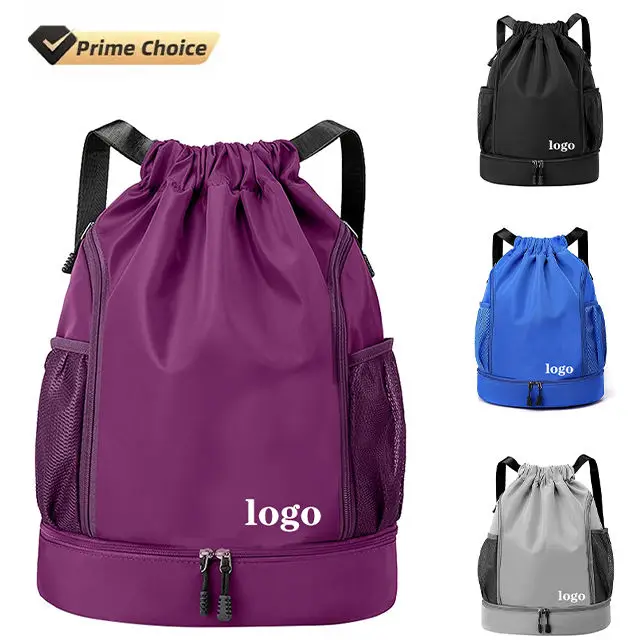 BSCI custom High quality custom polyester black sport gym pouch bag drawstring backpack
