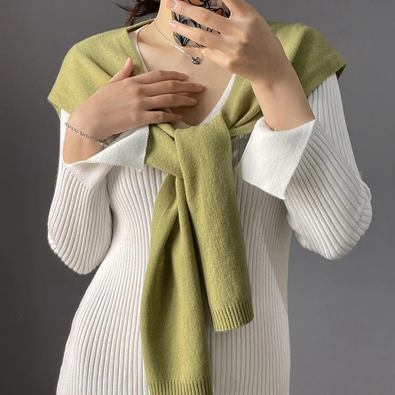 Новинка Осень-зима 2023 кашемировая Маленькая вязаная шаль с узелком шарф и накидка на плечо из шерсти тонкая женская