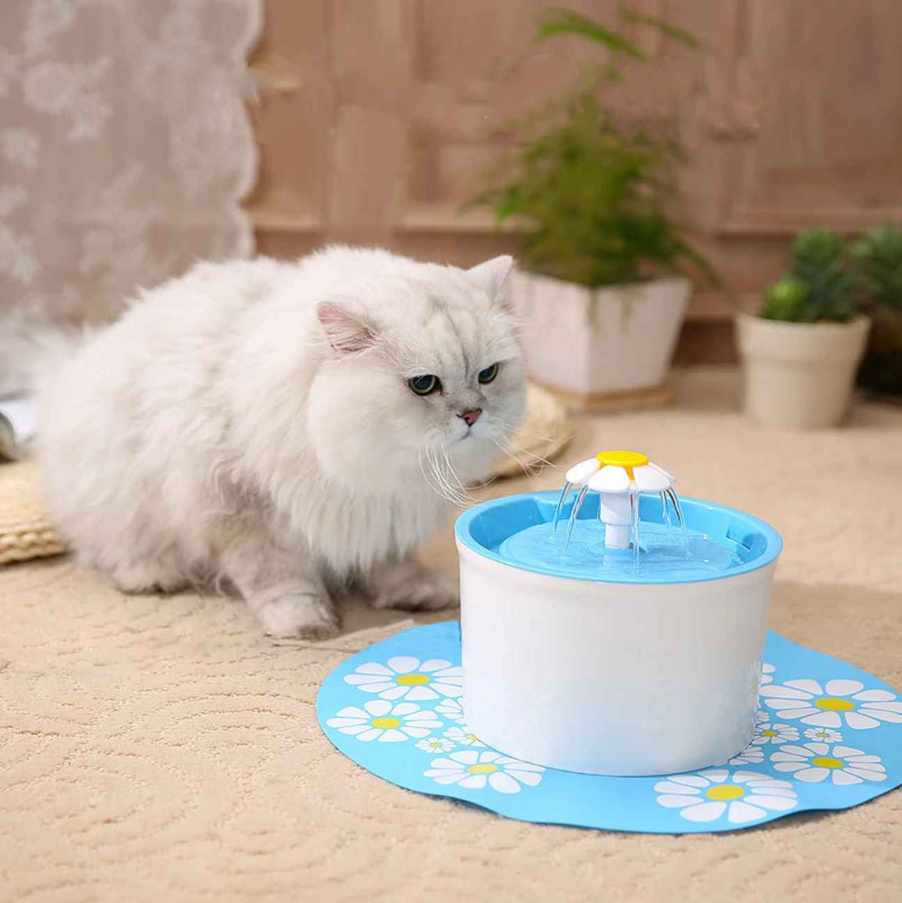 Small flower round pet dog cat bowl fountain electric automatic water feeder pet supplies container