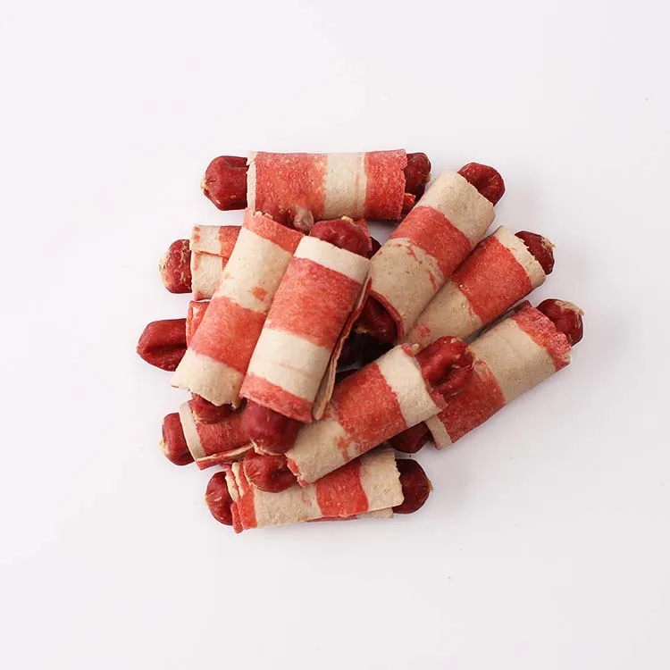 pet supplier Customizable wholesale dog chew Sausage Roll Shaped Chew dog treat  Easy to digest dog snack