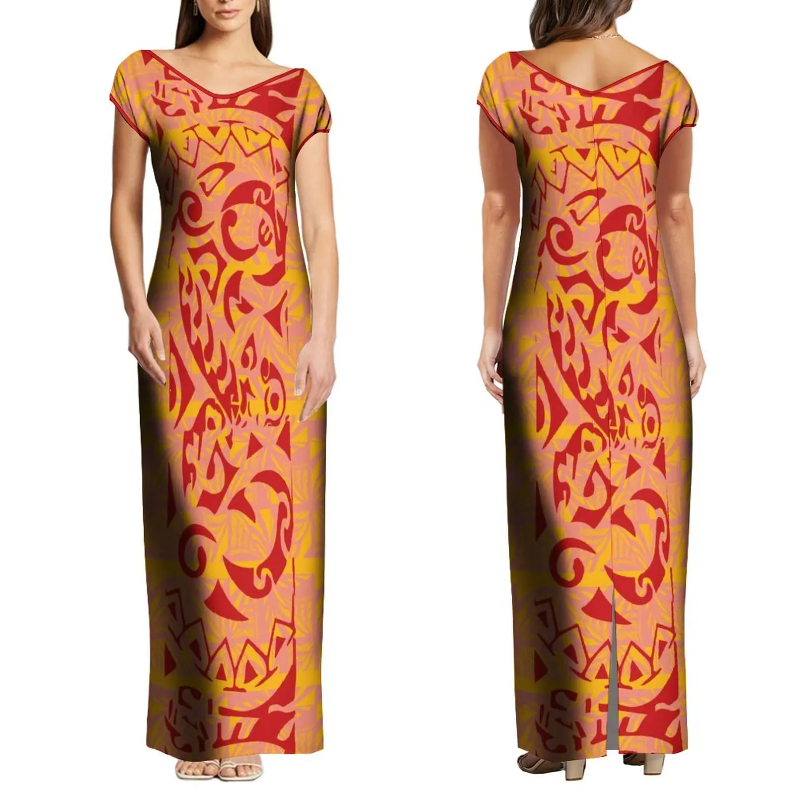 Wholesale Custom Half Shoulder Island Dress Long Maxi Evening Dresses Women Lady Elegant Polynesian Tattoo Printed Casual Dress