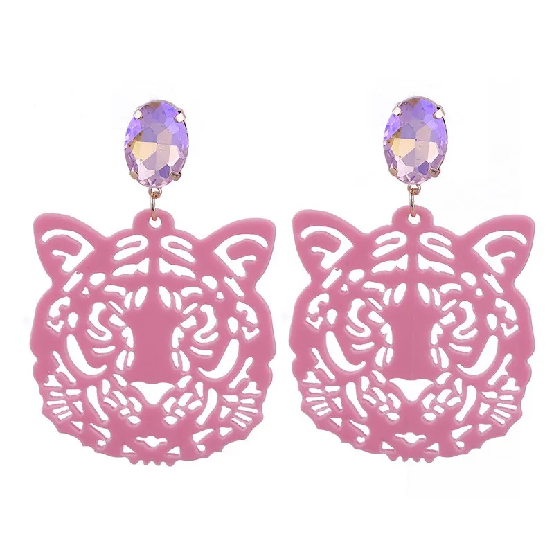 2023 Custom Tiger Shape Fashion Glitter Resin Crystal Statement Earrings For Woem