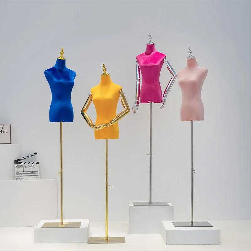 Dummy Torso Stand Metal Fashion Velvet Women Mannequins Torso Headless with Plating Hand Mannequins Female Colorful 1 Pcs