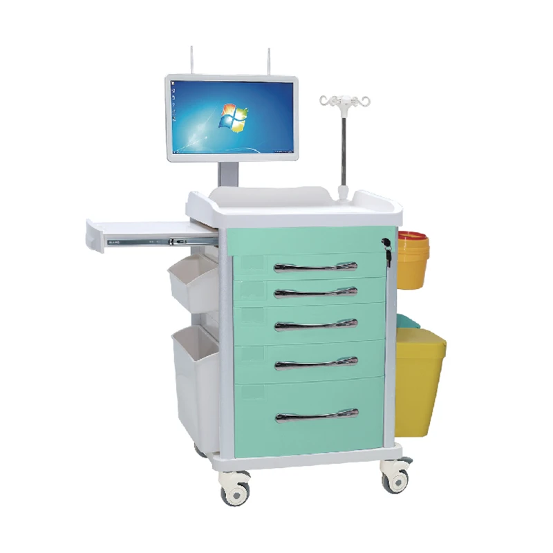 ABS Plastic Mobile Computer Trolley Hospital Medical Wireless Mobile Nursing Cart