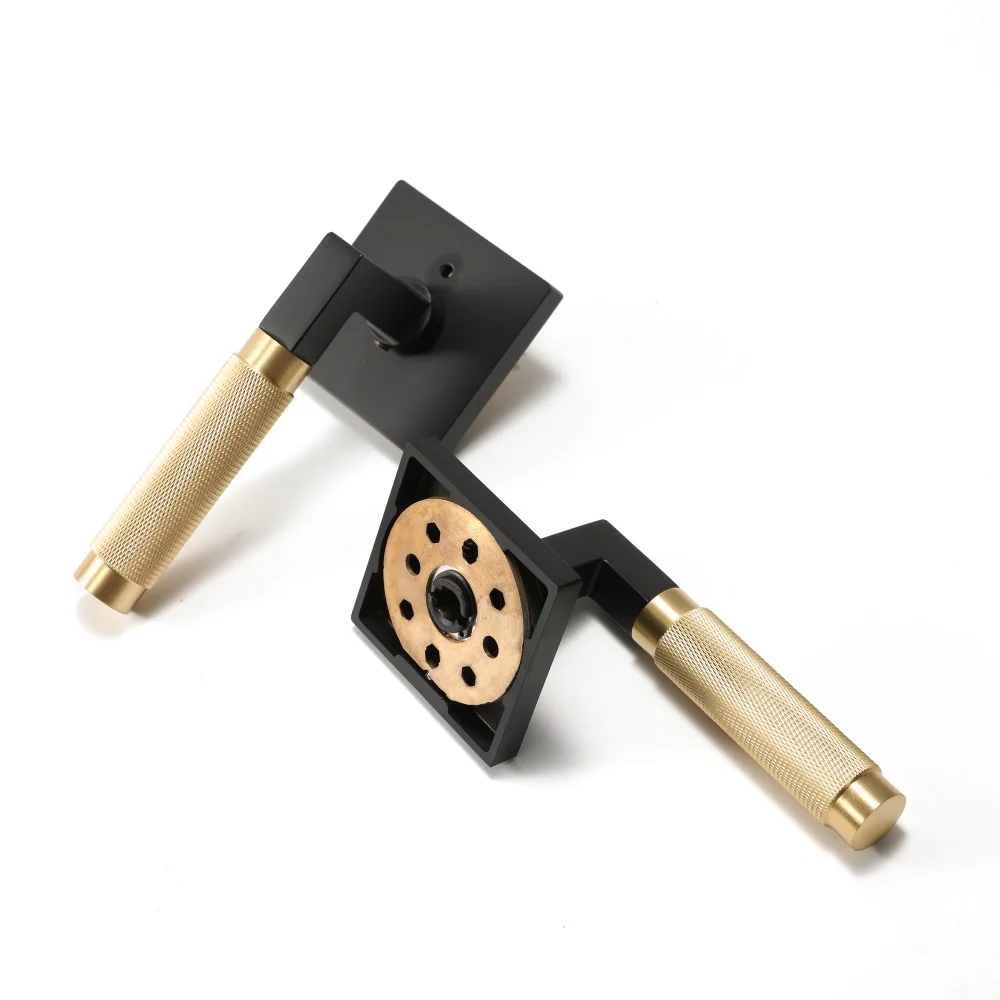 Golden Black Cross-knurled Solid Brass Door Handle Popular Luxury Brass American Interior Door Handle Lock Set Bedroom Bathroom
