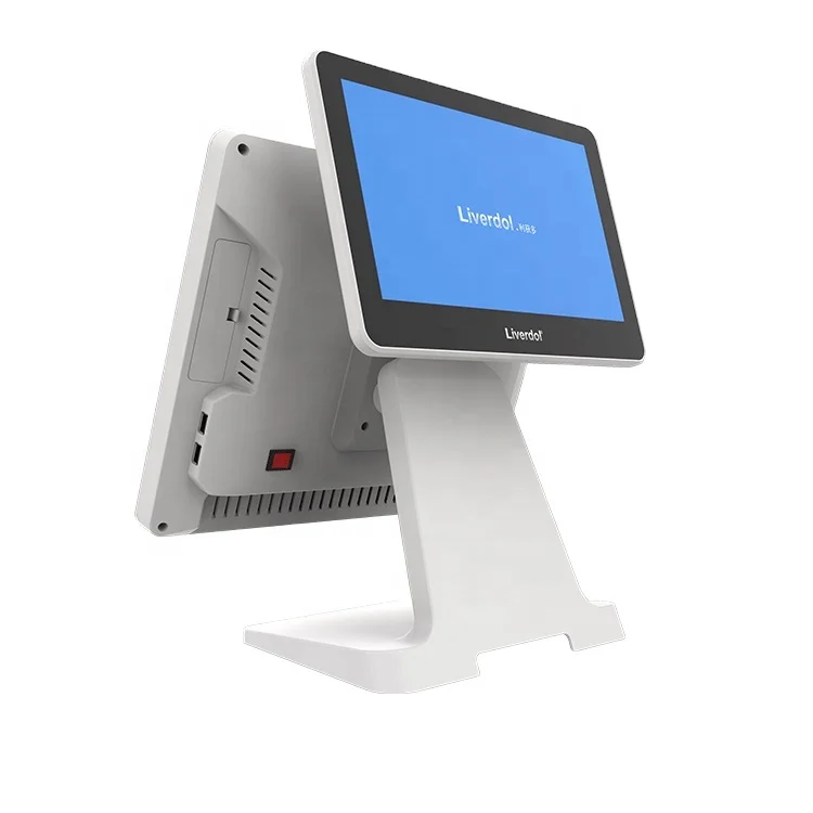 Restaurant Smart POS System White 15 Inch Touch Dual Screen All in One Windows Cash Register Billing POS Terminal for Retail