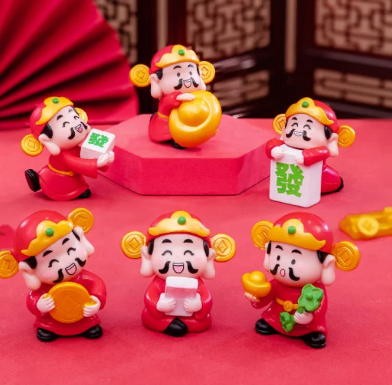 lunar God of wealth chinese new year decorations 2024 doll human body 3d toy mini figure people for cake topper pendant keychain