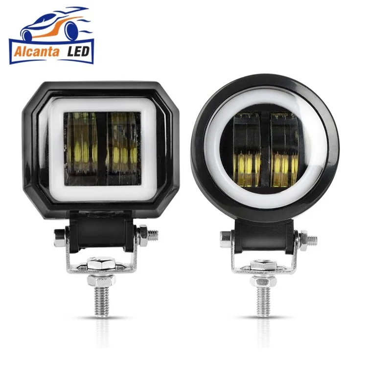 3 inch 20W Square Work Light LED Spotlight Angel Eyes White Red Blue DRL Headlight For Car Truck Trailer Tractor ATV RV 12V 24V
