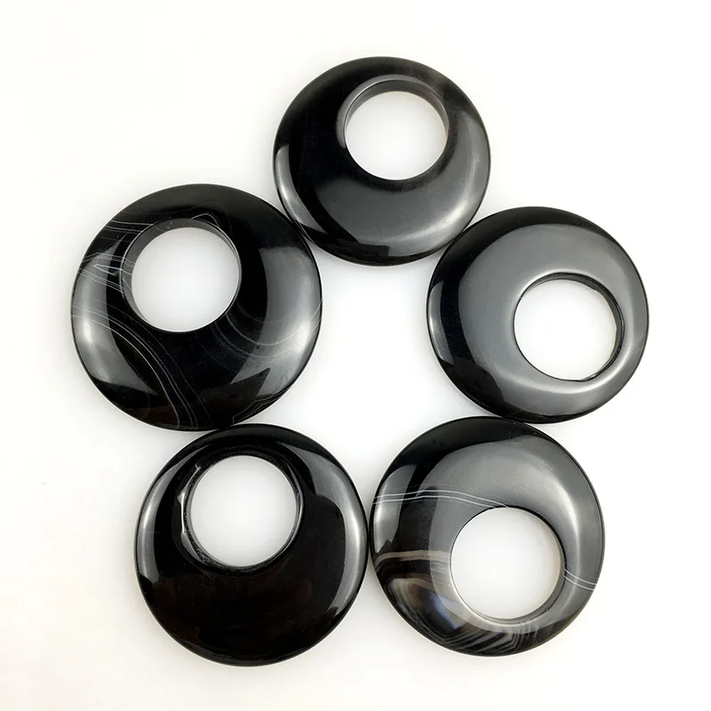 Свободный драгоценный камень исцеляющий черный обсидиан пончики хрустальный кулон