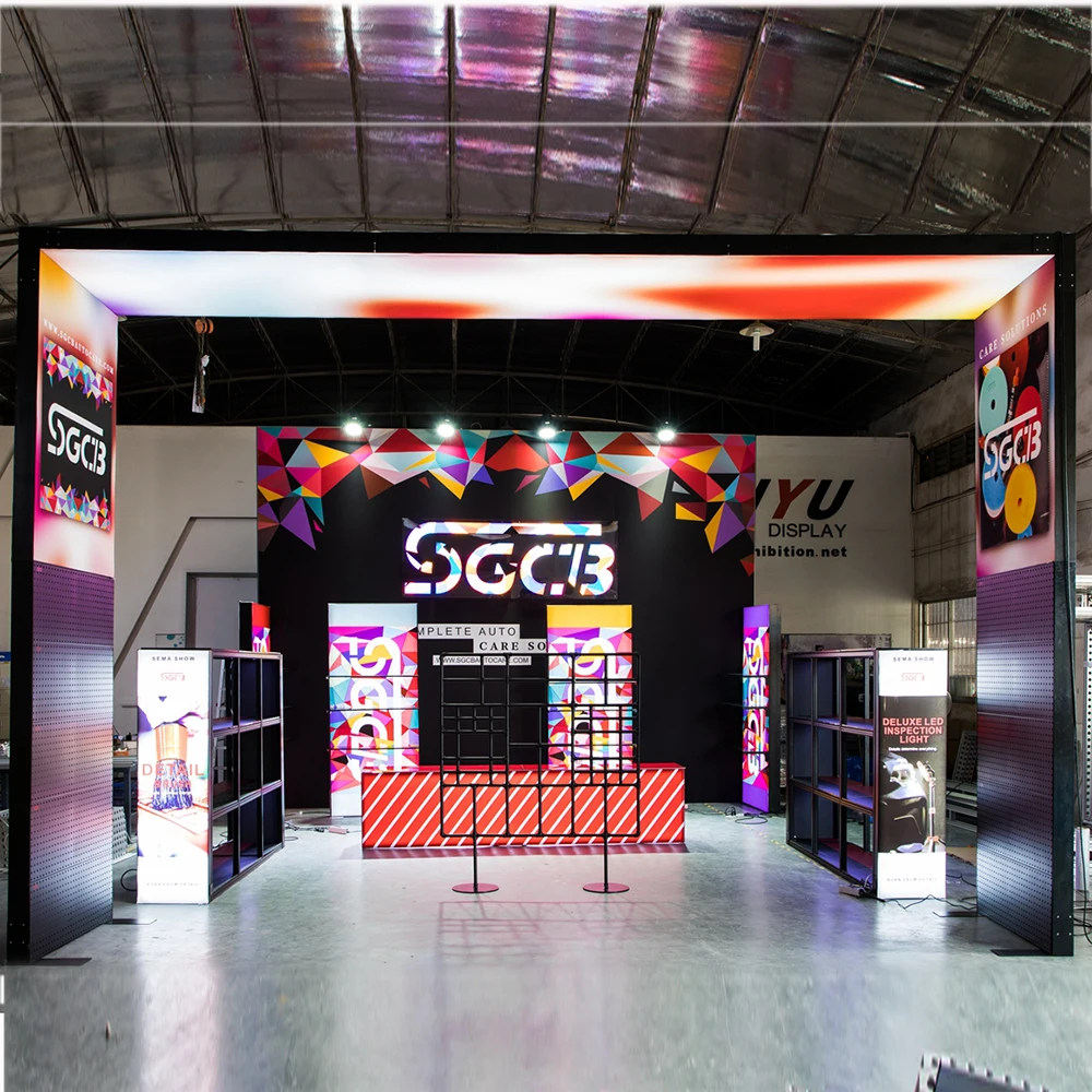 Exhibition Stand Animatronic America Display Wall System Exhibit Free Trade Fair Tradeshow Led Booth 40X40 Design