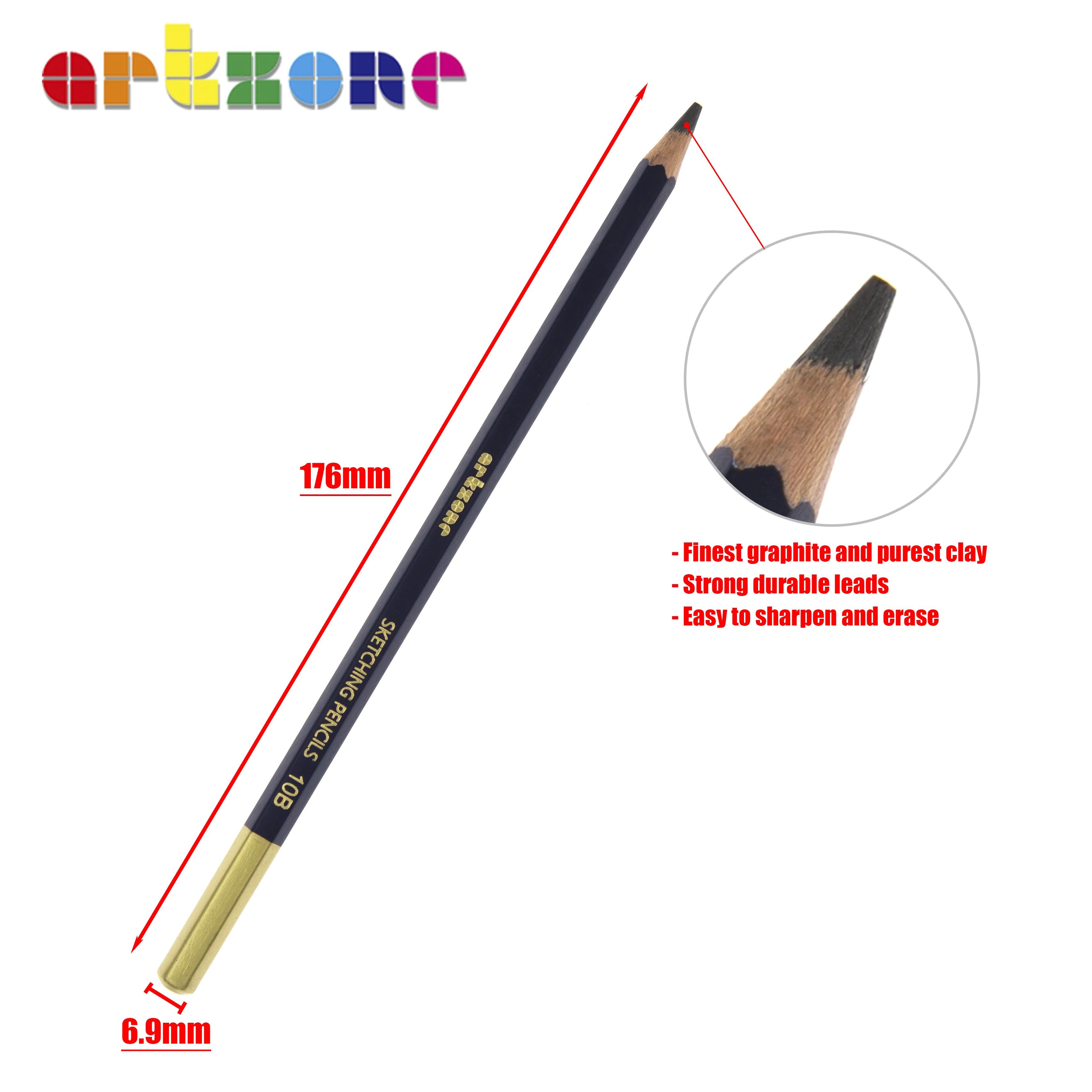 High Quality Hexagon 6H-12B Lead Natural Wood Professional 12 Art Graphite Drawing Wood Standard Sketch Pencil Set for artists