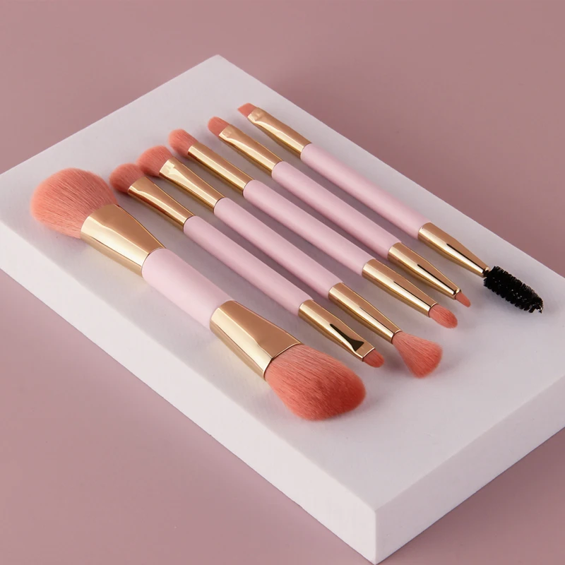 Vonira Beauty Pink Mini Double Sided Makeup Brushes Kit 12 Pieces With Pink Dual Ended Travel Makeup Brush Set