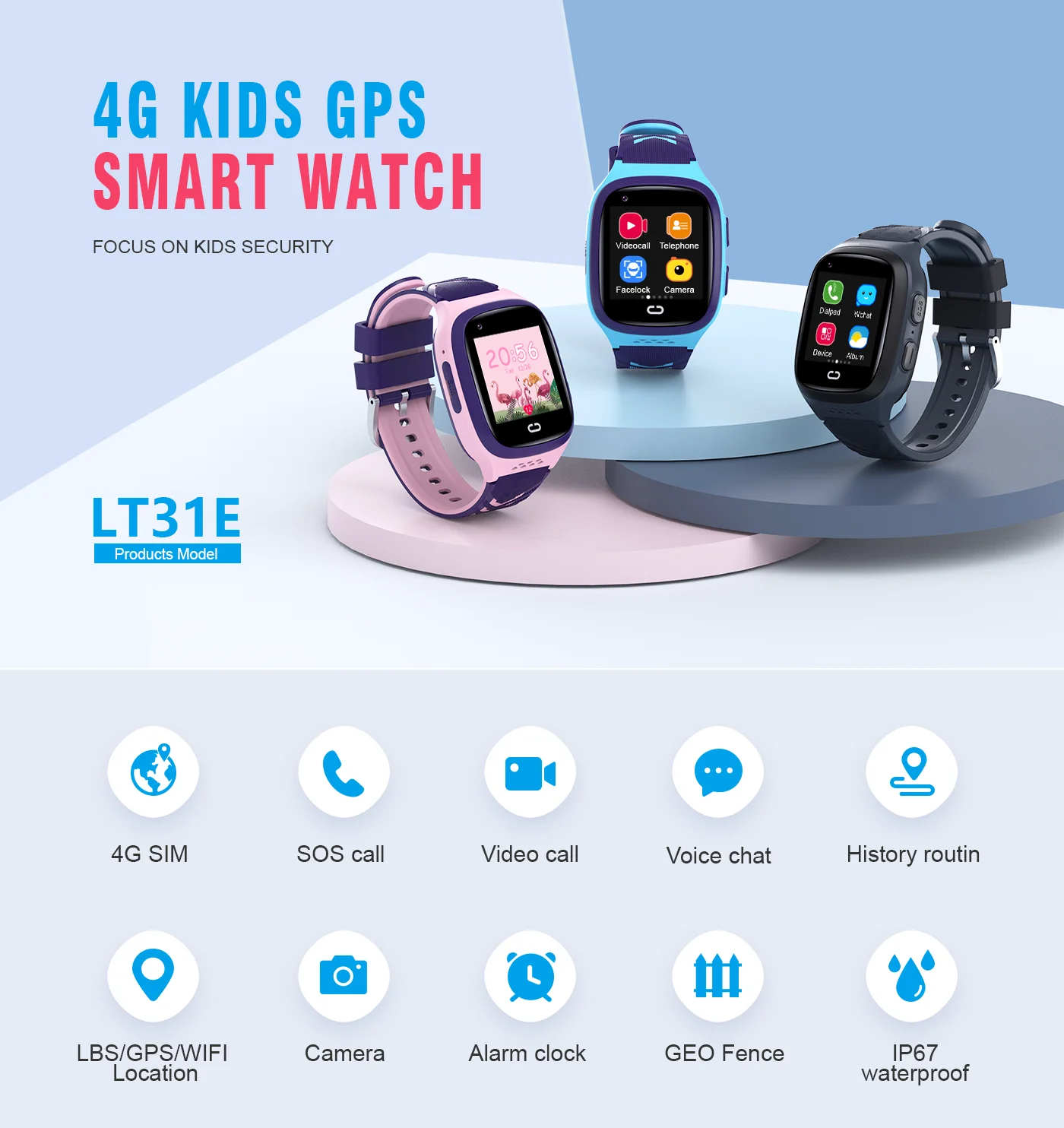Anti-lost SOS 4G Kids Mobile Phone Watch Alarm Clock GPS Smartwatch Children 4g Smart Watch Android SIM Card