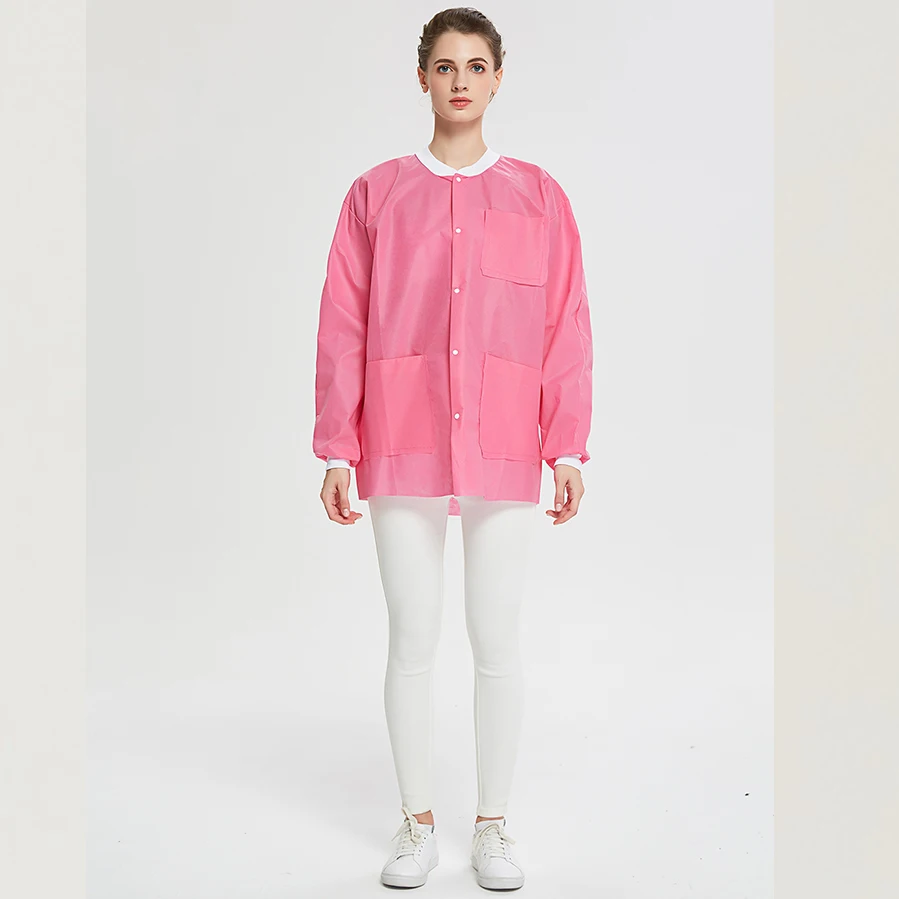 S&J Wholesale dental pink disposable hospital gown non woven women lab jacket Breathe Cool and Strong, No-Wrinkle Lab jacket
