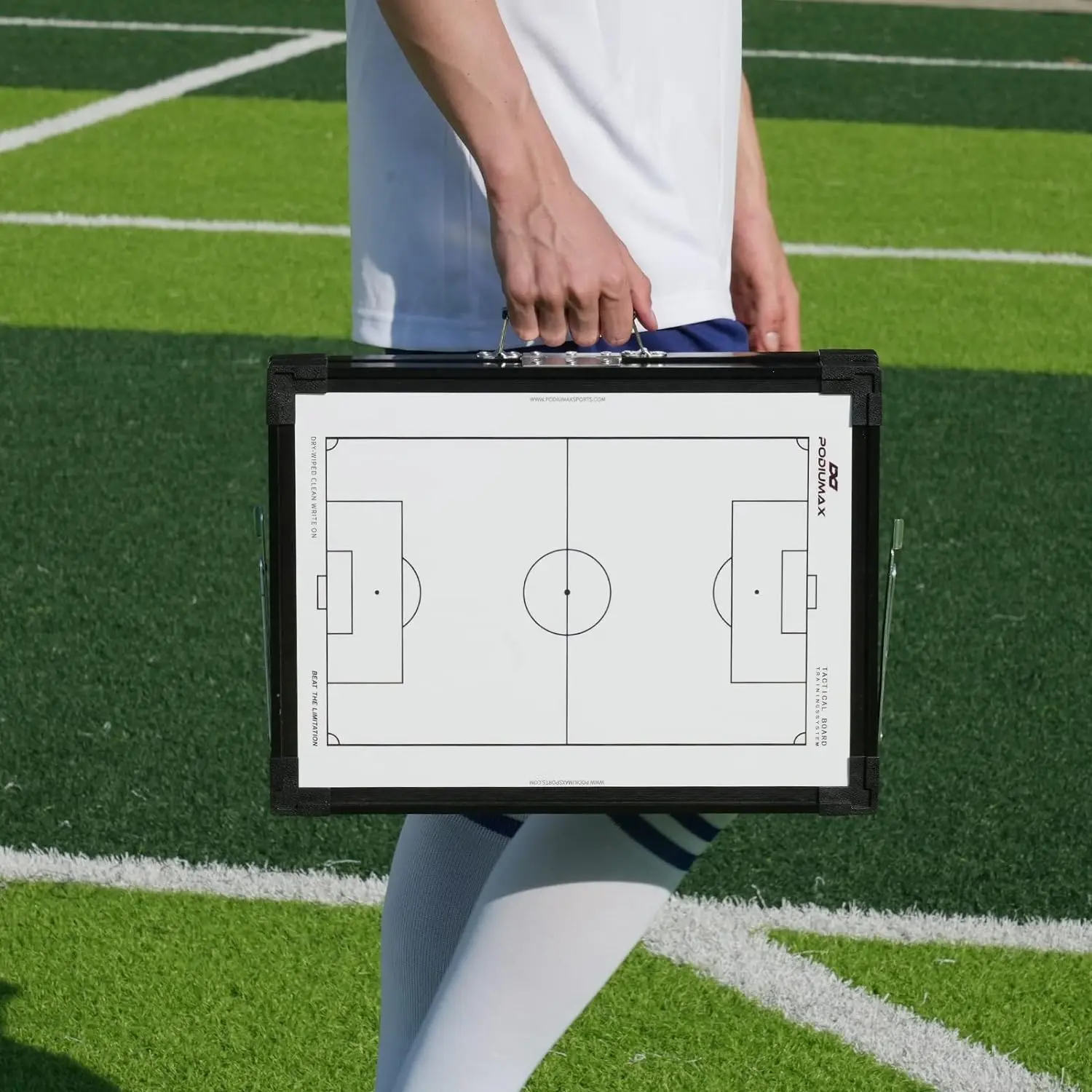 Magnetic Dual-Sided Soccer Dry Erase Coach Board Kit with Pen Marker Pieces and Stand - Tactic & Strategy Board