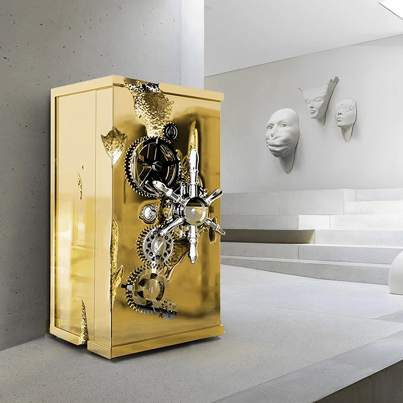 Furnistyle Customized Millionaire Gold Luxury Fireproof Stainless Steel Safes Electronic Locks Home Use Bedroom Safes Direct