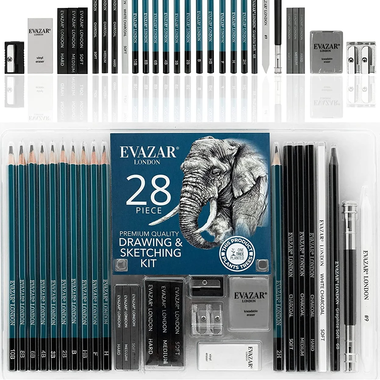 EVAZAR London Sketching and Drawing Art Supplies, Starter kit Includes Graphite & Charcoal Pencils & Sticks