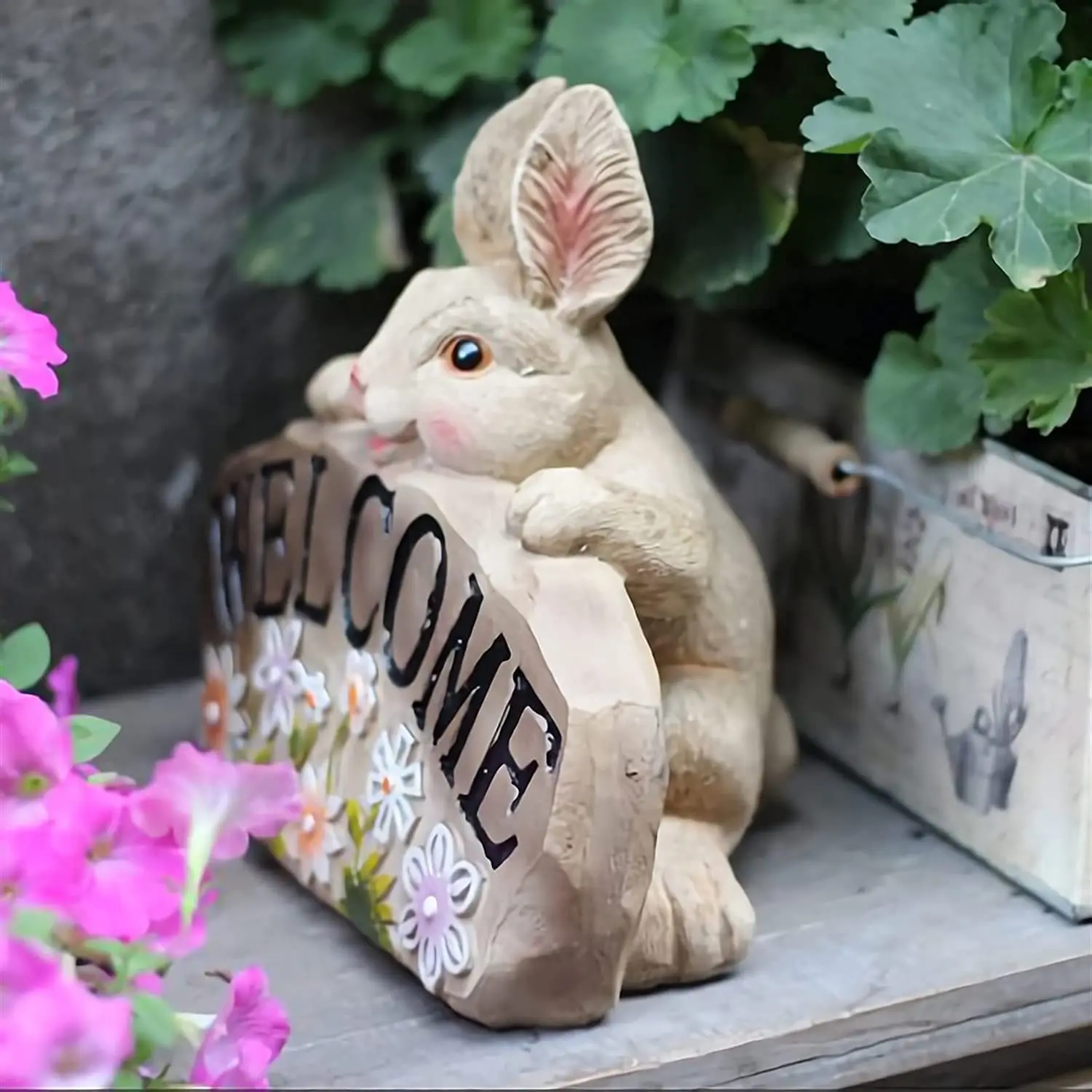 Cute Funny Garden Welcome Sign Resin Bunny Welcome Statue