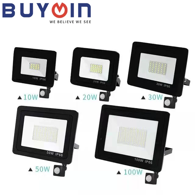 10 Вт 50 100 200 600 СИД прожекторное освещение 220V 110 водостойкый LED движения PIR сенсор Прожектор уличный настенный световой поток лампы прожектора