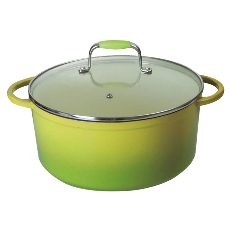 Deep green heat preservation healthy glass lid double stainless steel handle enamel cast iron Dutch pot