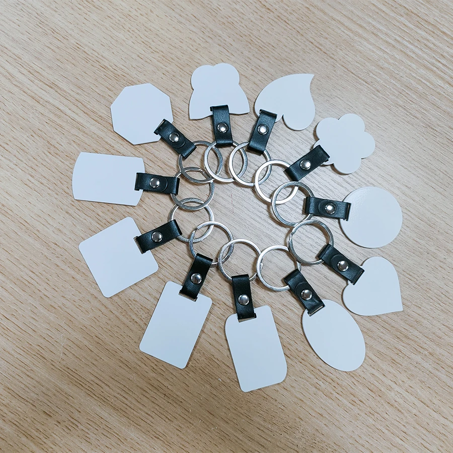 wholesale print on demand plain white double sided coated sublimation keychain blanks heart round square
