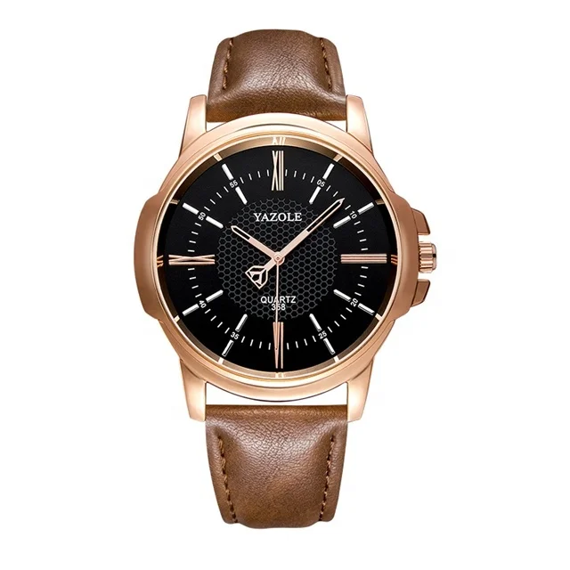 Недорогие модные мужские часы Montre Homme Yazole 358 кожаные кварцевые