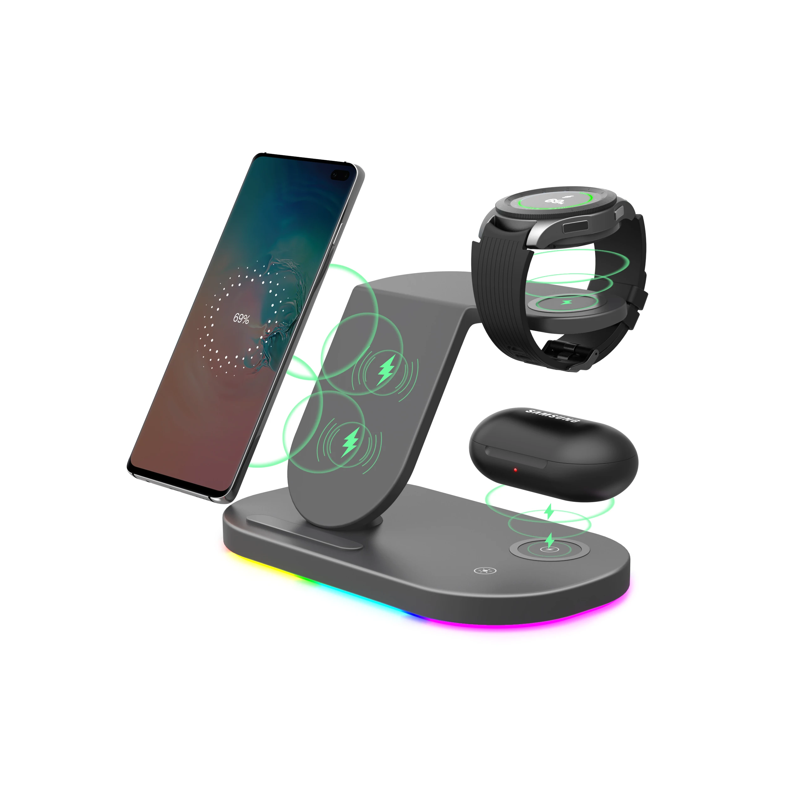 Инновационные продукты 2021 15 Вт быстрая Беспроводная зарядная станция 3в1 Беспроводная зарядная подставка для Samsung