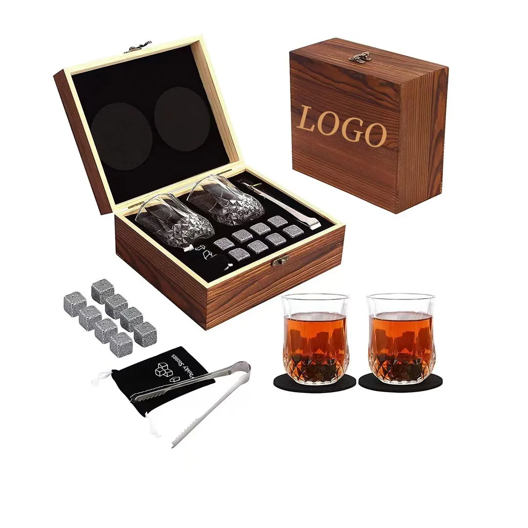 Customized Logo Whiskey Glasses Set 8 Granite Chilling Whisky Rocks Whiskey Stones Gift Set for Men Dad Husband Birthday