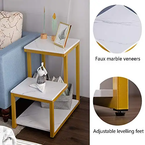 
living room 3 tier high end modern unique coffee side end table with gold frame 