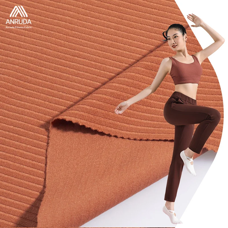 Wholesale activewear swimwear breathable 4way stretch ribbed strip spandex nylon fabric for yoga