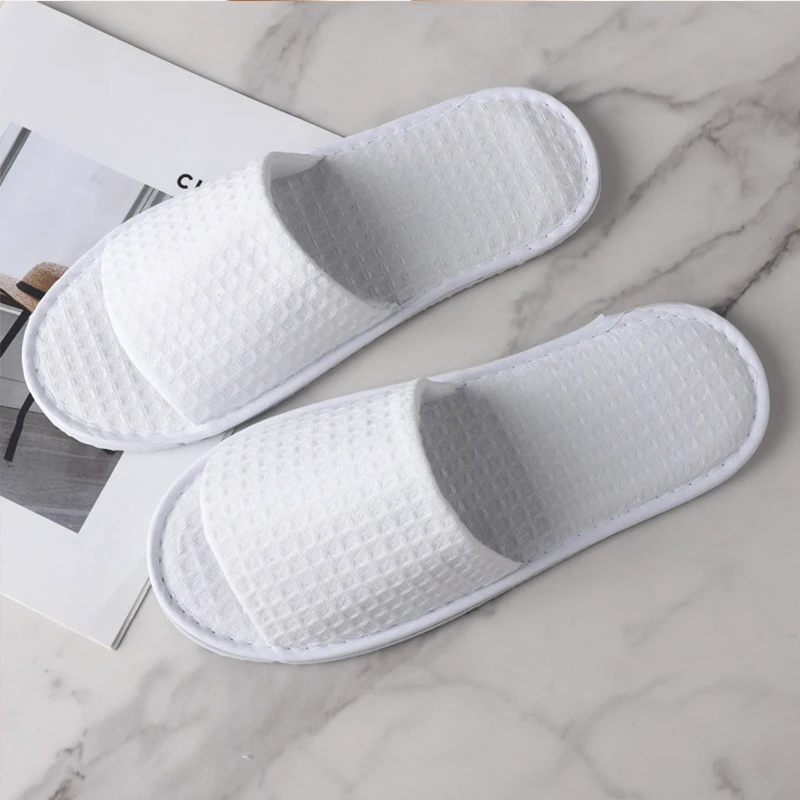 Factory Direct Supply Plain White Disposable Personalized Reusable Cotton Waffle Hotel Slippers