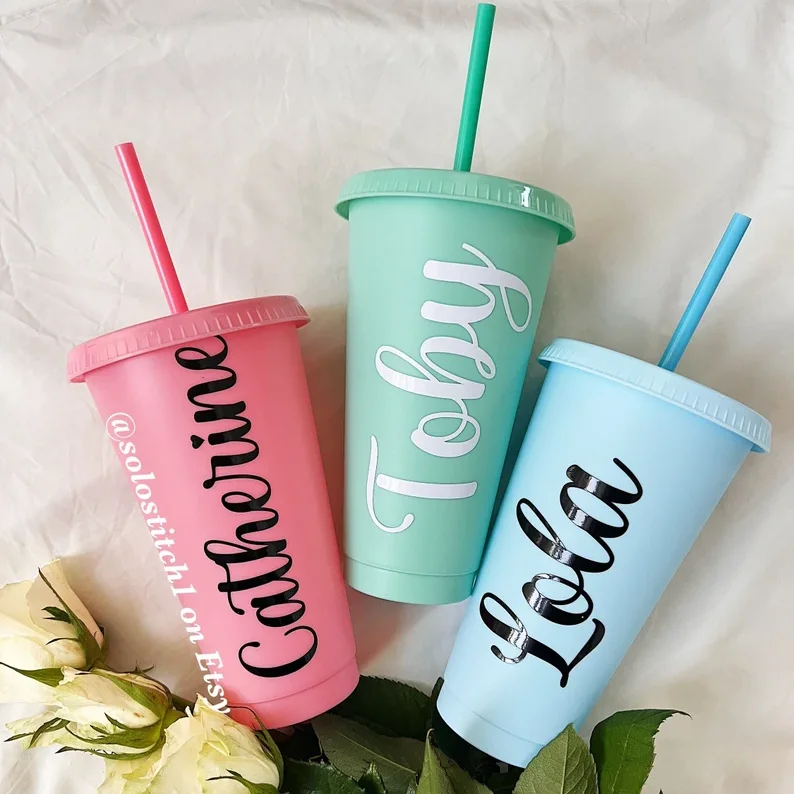 Plastic Cold Cup with Straw and Lid Pastel Colours Cup Inspired Iced Coffee 24oz  Cup Size Large