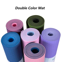 Низкая цена, оптовая продажа, толстый двухцветный нескользящий экологически чистый коврик для йоги из ТПЭ 6 мм