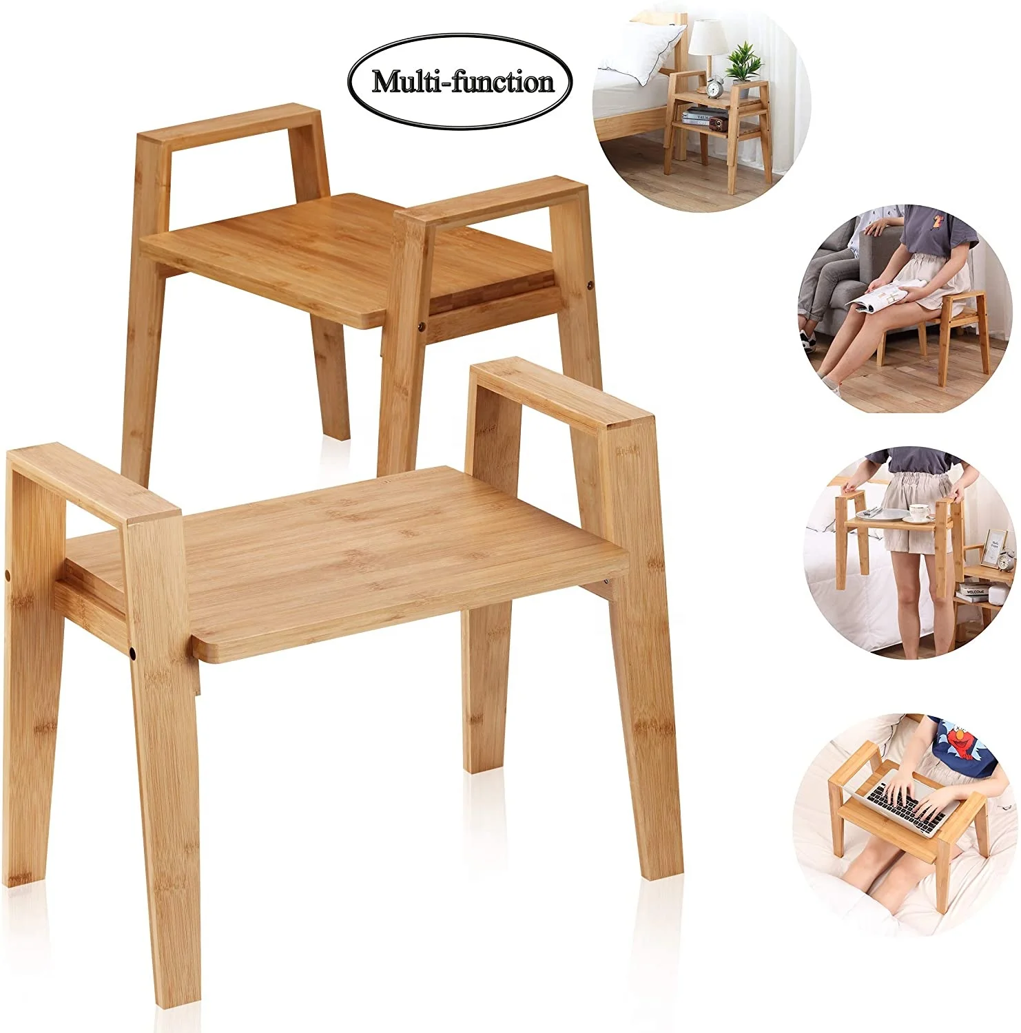 Bamboo End Table,Living Room Nightstand,Bedside Tables for Bedroom/Nursery/Laundry/Study Room