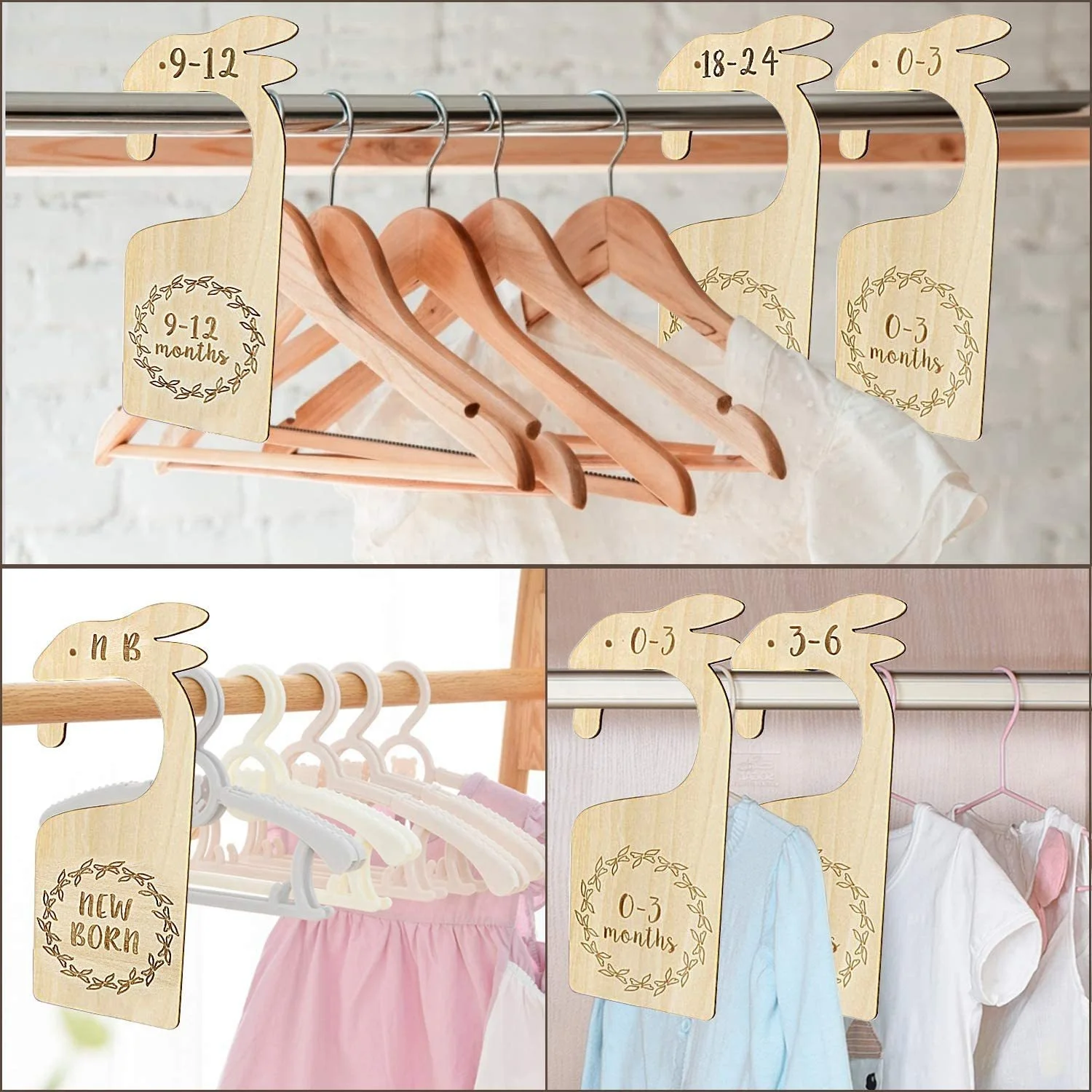 Environmentally Friendly DIY Wooden Baby Clothes Divider Sign Laser Cut Poplar Wood Sign for Newborn Clothing Classification