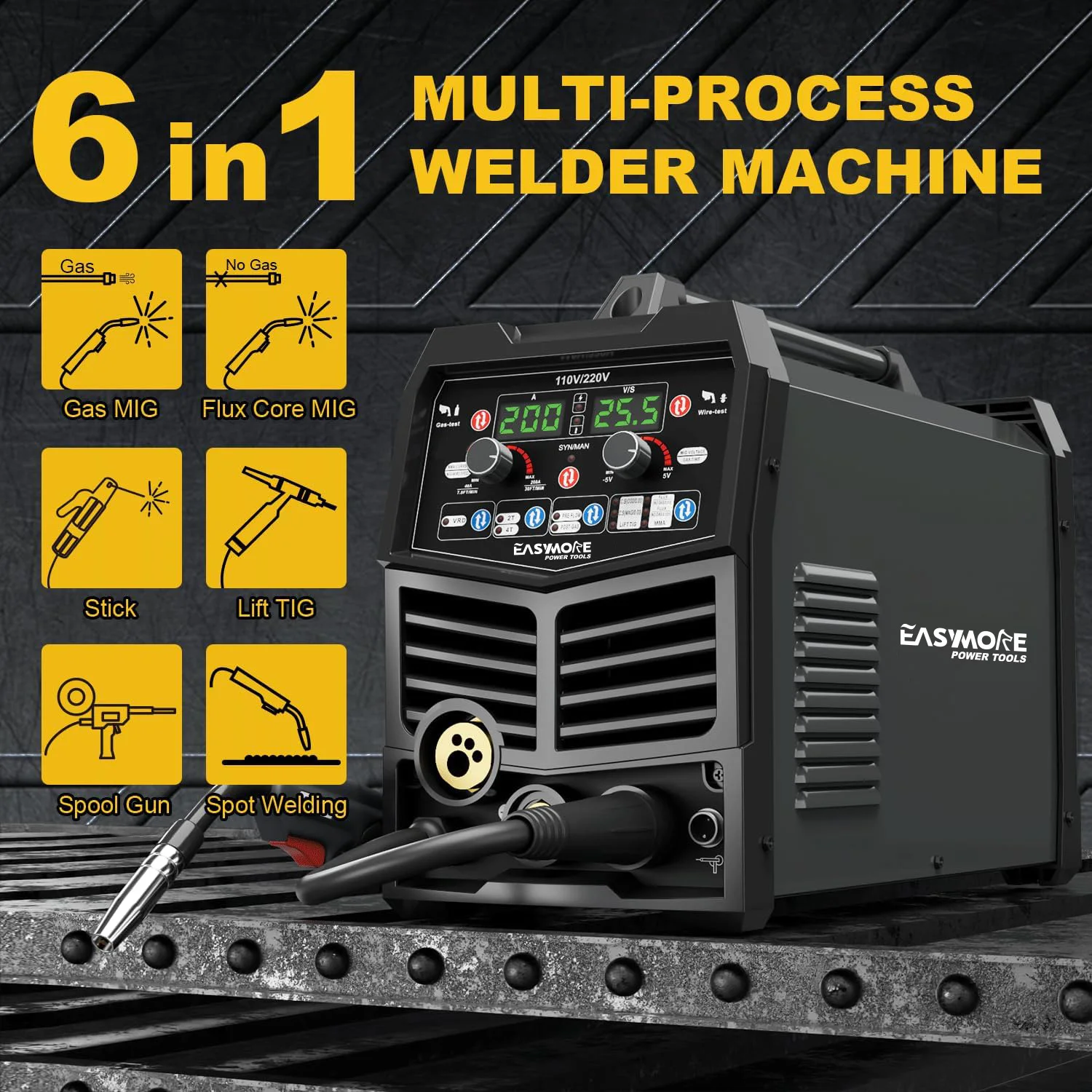 6 in 1 wire welders 110 volt no gas 200A mig flux welder mig welding machine with over-heating protection