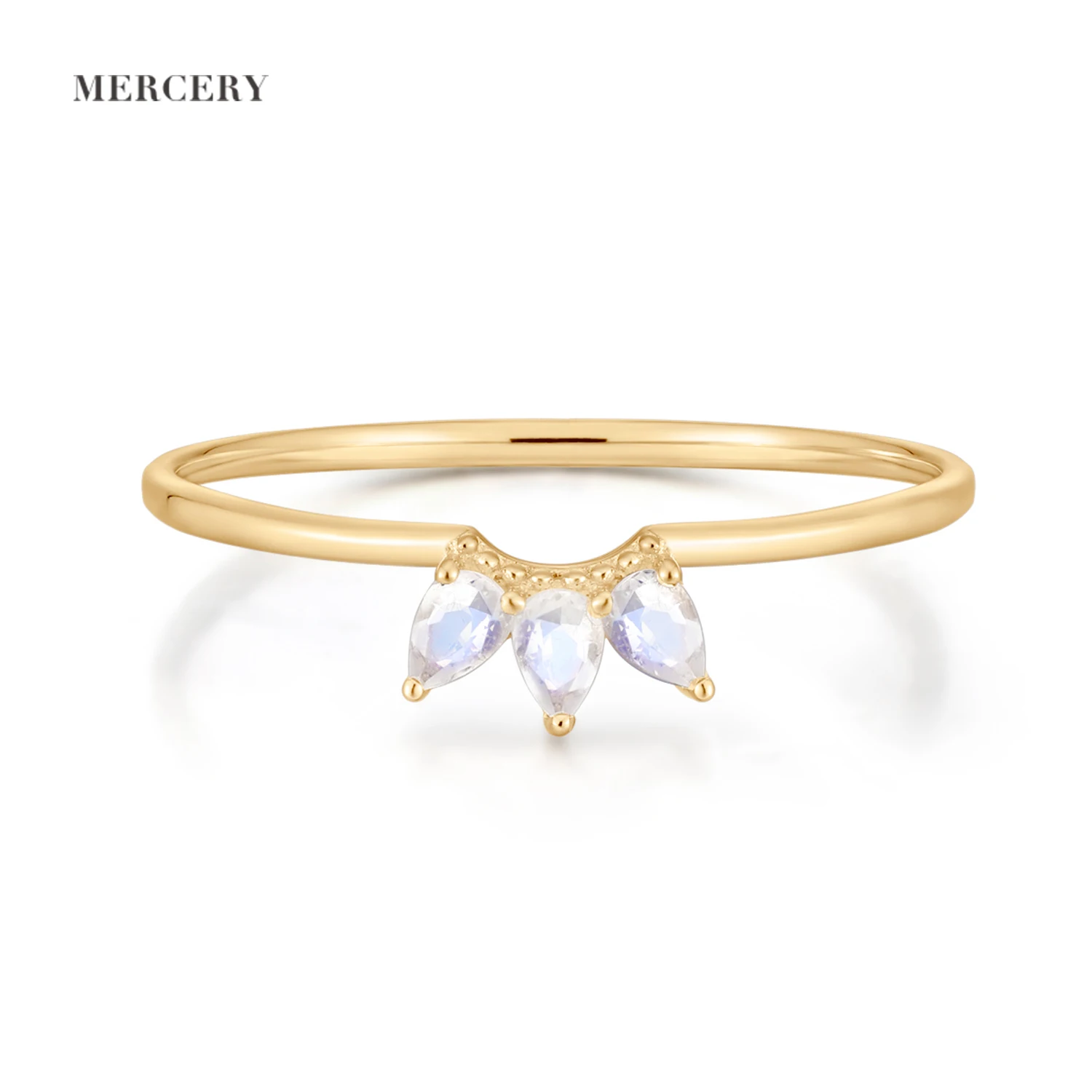 Mercery Fine Jewelry Rings Beautifully 14K Solid Gold Rings Latest Design Moonstone Women Fashion Jewelry