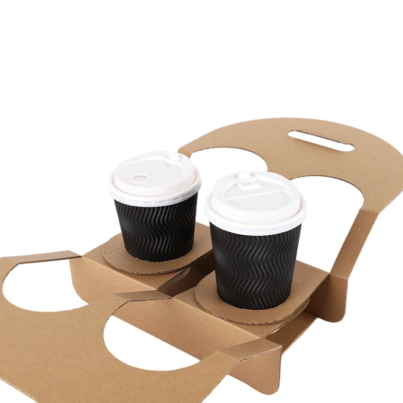 LOKYO wholesale foldable 2 cups holder kraft paper 1 piece folding portable paper cup holder