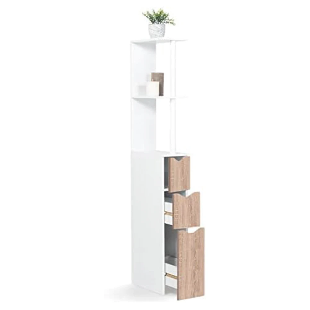 Customized Modern Tall Floor Corner Bathroom Cabinet Wooden Shelf Toilet Unit with 3 Doors in White and Gray