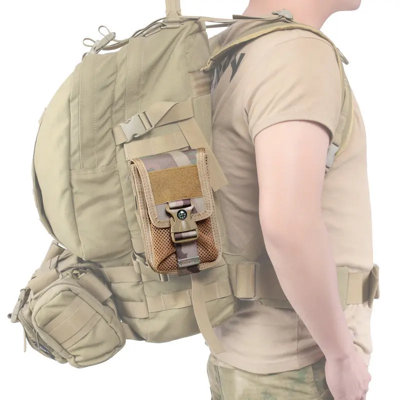 Tactical double layer phone pouch with compass buckle tactical belt Pouch molle outdoor small phone bag