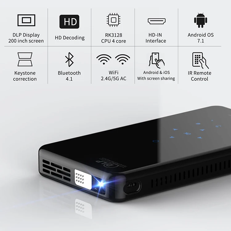 led mini pocket projector X2 BT DLP DMD + RGB LED S905 1 + 8GB / 2 + 16GB X2 Mini projector