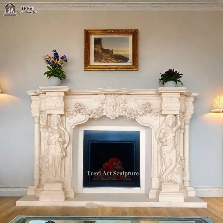 Italian Popular Designs Natural Yellow Stone Marble Statuary Fireplace