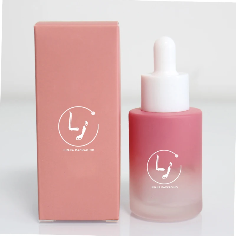 Hot sell beard oil packing 30ml frosted black glass dropper bottle with clear UV logo printing foam magnet gift box