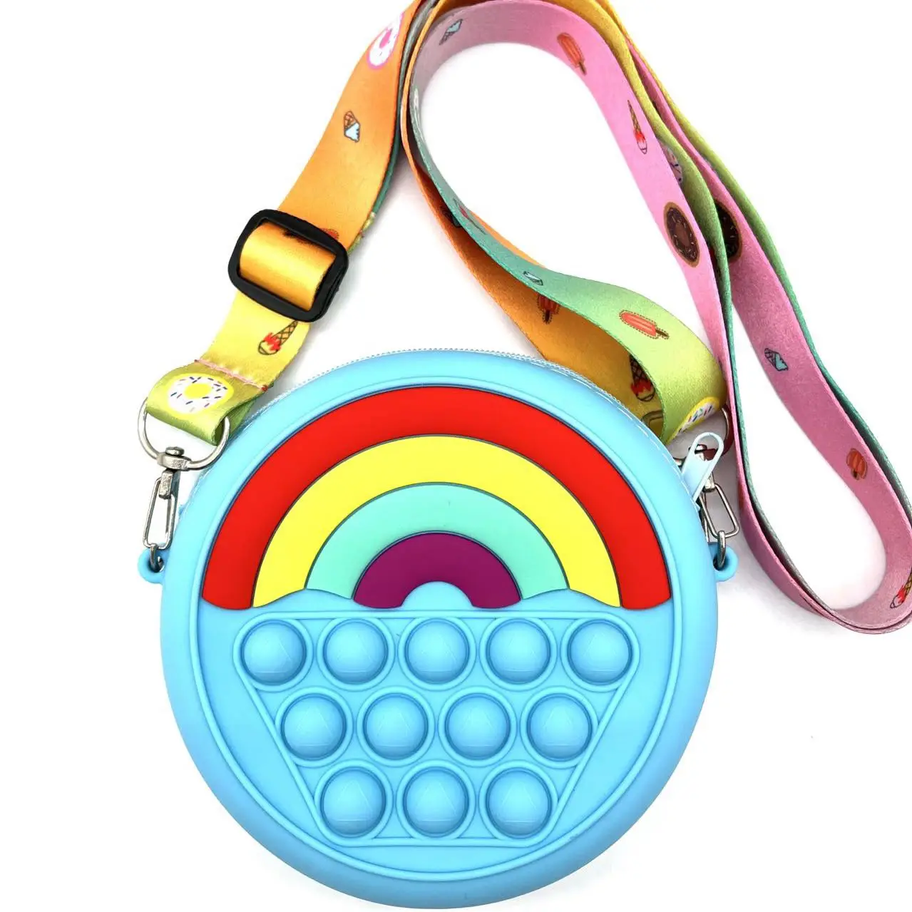 Girls soft silicone push bubble poppet crossbody hand money bag kid unicorn fidget toy push pop it coin purse