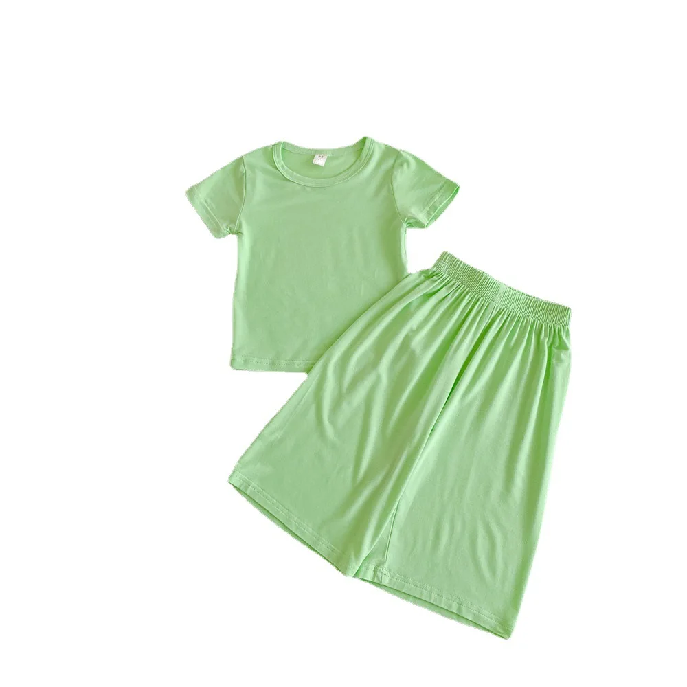 Летний детский однотонный домашний костюм 2022, Детская футболка + штаны, комплект из двух предметов, комплект одежды для мальчиков