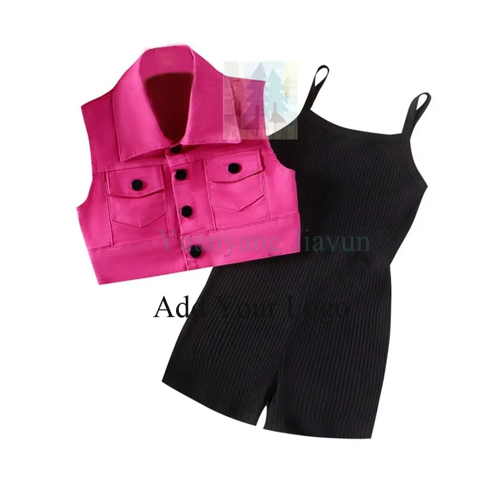 Girl Kids Clothes Short Sleeve Denim Vest Sling Jumpsuit Two Piece Girls Suits Spring Summer Toddler Girl Clothing Sets