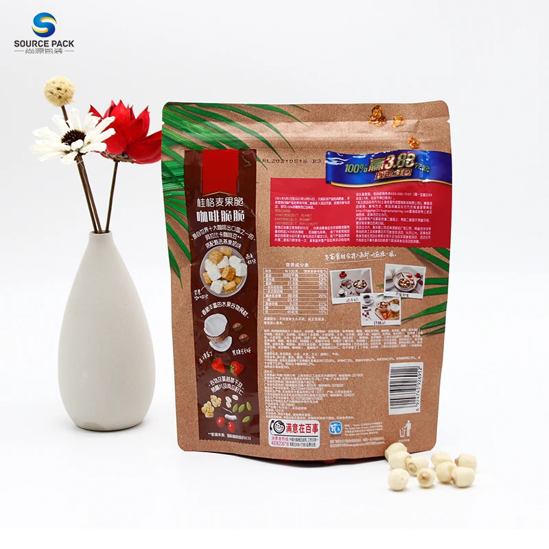 Wholesale Dry Food Packaging Custom Logo Printed Plastic Zipper Stand Up Bag For Food Cereal Packaging